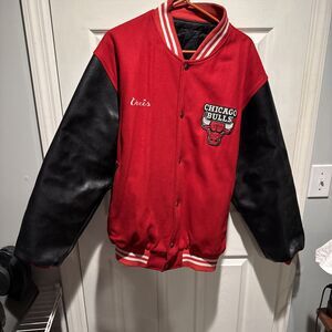 Mens NBA Chicago Bulls Wool Blend Varsity Crawford Red & Black Jacket Size XL